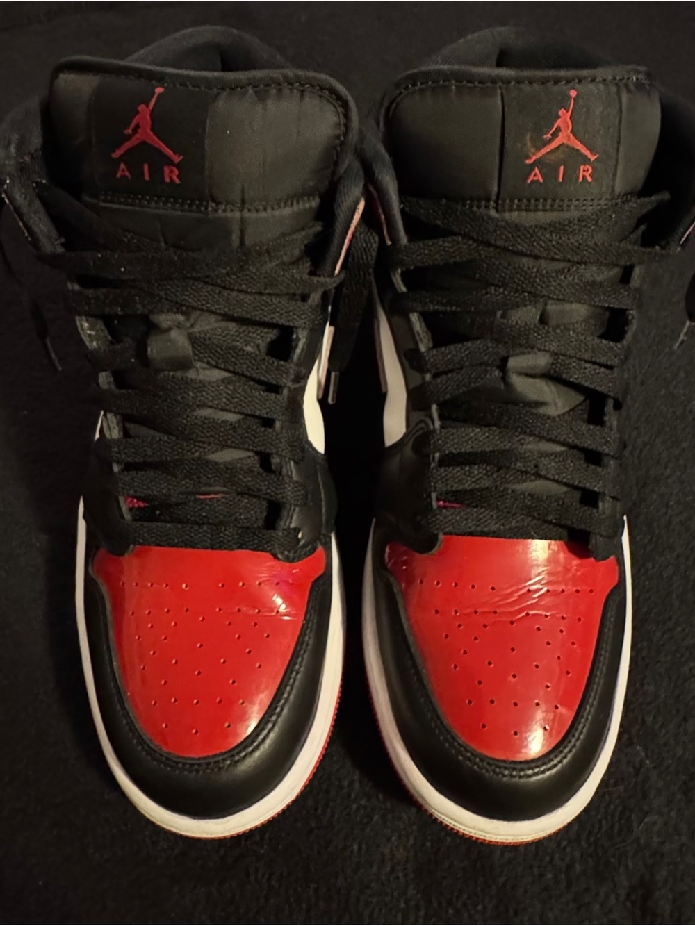 Nike Air Jordan 1 Mid SE Shoes Patent Bred Black Red White Men 8.5 Women 7